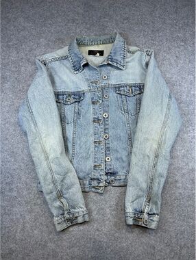 Vtg Buffalo Jeans Denim Jacket Women M/L Light Wash Button Y2K Style Faded